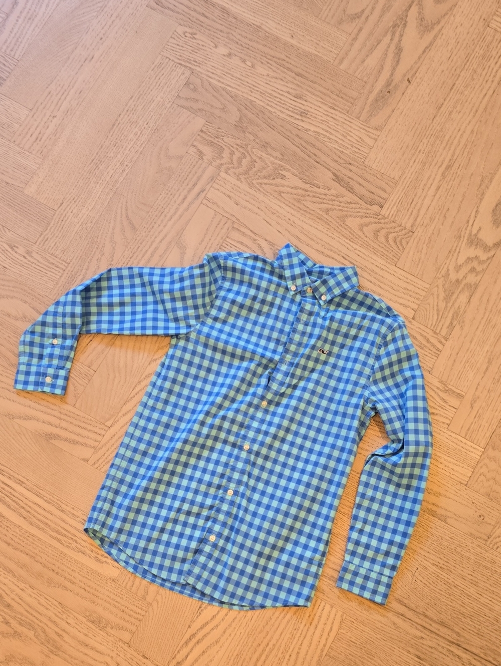 Boys Vineyard Vines Medium 12-14 B Gingham Button-Down Shirt Performance